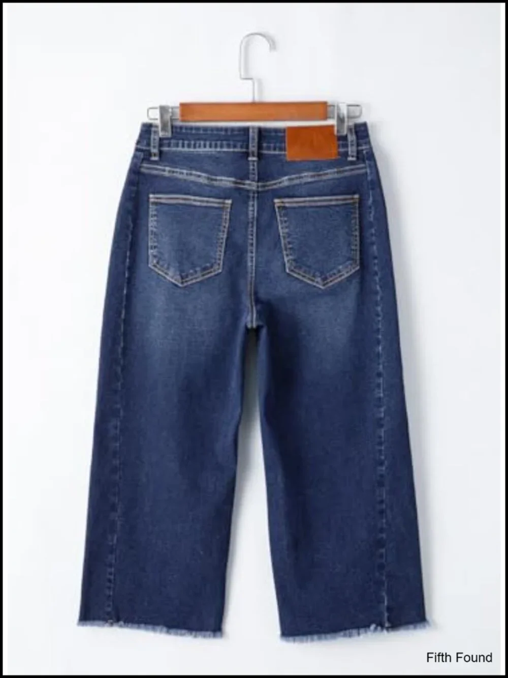 High Waisted Wide Leg Capri Jeans with Raw Hem Side Seam Denim